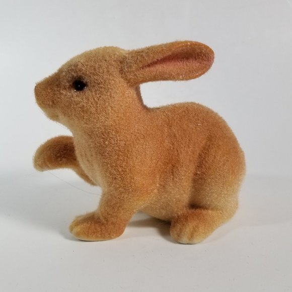 Flocked Fuzzy Rabbit Figurine Ceramic Brown Vintage 1960s Bunny - Picture 3 of 9